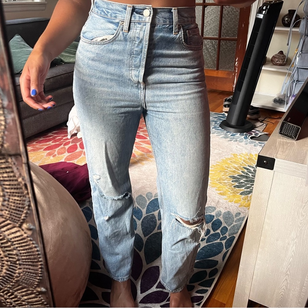 Denim Forum Joni Straight Leg Ripped Jeans